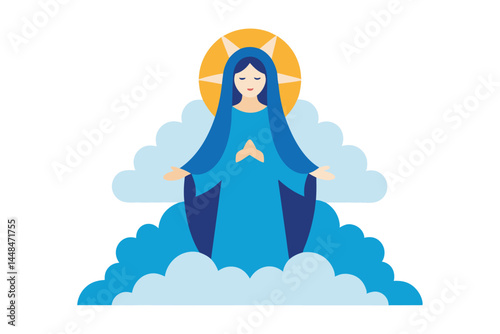 Vector illustration of the Virgin Mary with open arms and a halo