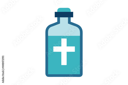 Illustration of a blue bottle with a white cross symbol on it