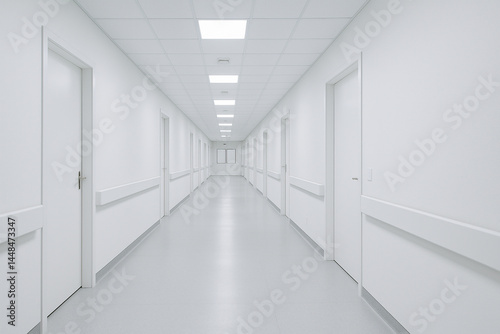 Clean white corridors in hospitals.