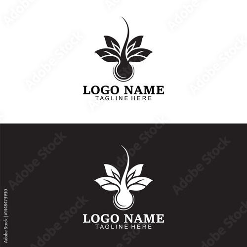 Elegant Hair Growth Logo with Leaf and Droplet Elements