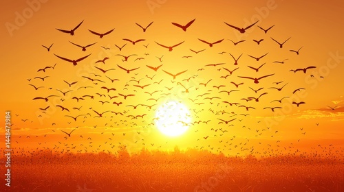 Sunset Symphony: A Thousand Wings Against the Golden Sun