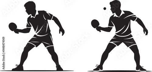 Table Tennis Player In Action Silhouette Vector Illustration Two Different Poses