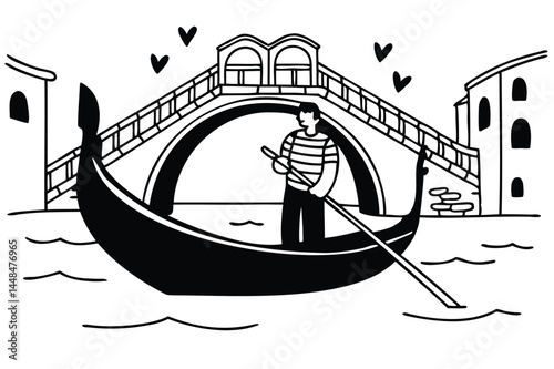 Man in gondola on the canal in venice vector illustration