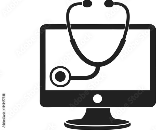 Digital stethoscope connected to a computer and icons: innovative medical diagnosis and technology concept