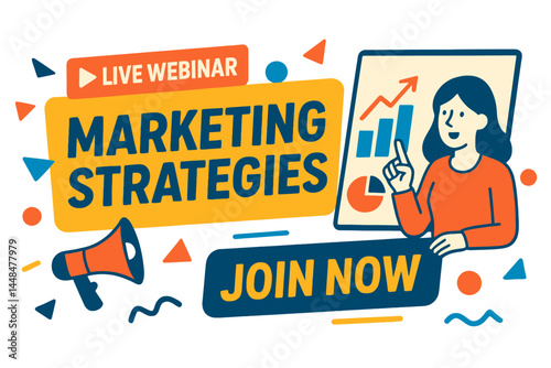Vector EPS 10 template for business webinar invitation design and Marketing Strategies live webinar banner invitation and social media post