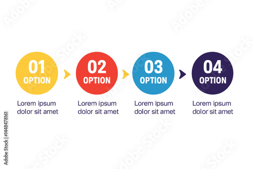 The design element is a timeline infographic with multiple number options, illustrating a 4-step business concept that can be applied to workflow layouts, diagrams, annual reports, and web design