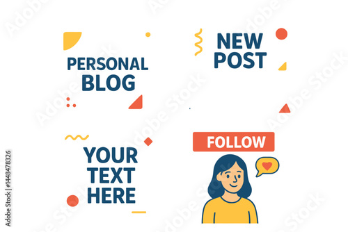 Cityscape vector illustrations serve as the background for social media post templates, which feature square layouts designed for personal blogs and Instagram posts