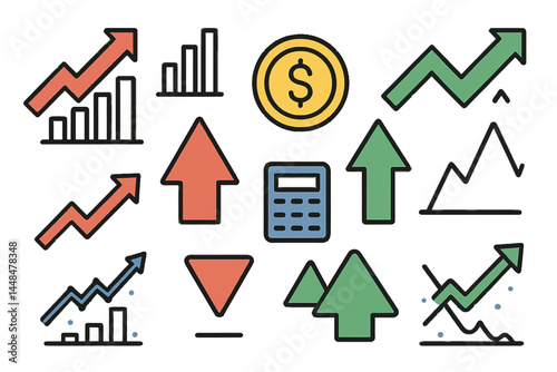 Thin vector icon set for increase and decrease, available in black and white’ becomes ‘Black and white kit of thin vector icons for increase and decrease