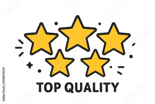 Five golden stars signify a top-notch concept illustration, doubling as a rating icon and 3D award stars, all presented in a vector format