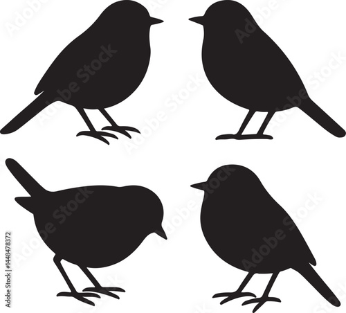 collection of robin birds silhouette design vector art illustration 