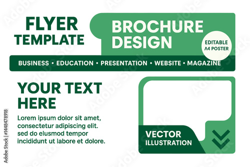 The design includes a flyer template, brochure layout, and editable A4 poster suitable for various purposes such as business, education, presentations, website content, and magazine covers, featuring