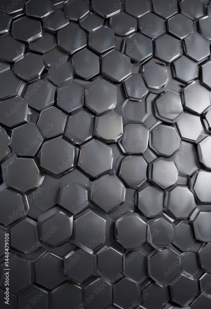 Abstract hexagonal metal backdrop, gleaming highlights , steel, abstract design Abstract hexagonal metal backdrop, gleaming highlights , steel, abstract design