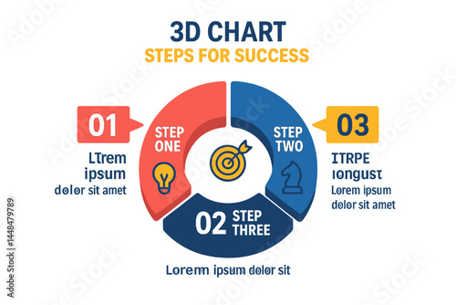 A contemporary circular diagram template featuring a three-step path to success, suitable for brochures, diagrams, workflows, timelines, and numbered options, available in Vector EPS 10 format