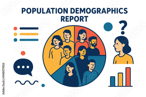 Population demographics are displayed in a report that features a pie chart made up of people