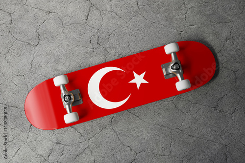 Skateboard with the flag of Turkey 3D Rendering
