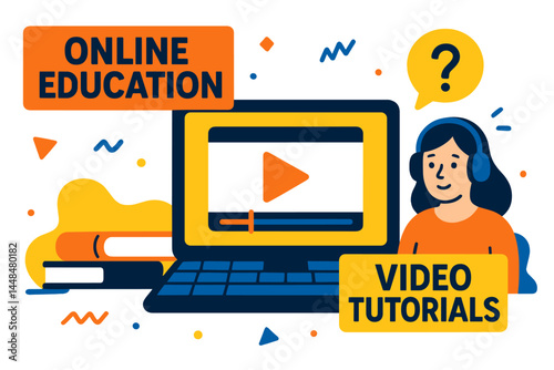 Vector illustration concept for web design, marketing, and print material, featuring a flat design style web banner for online education and courses