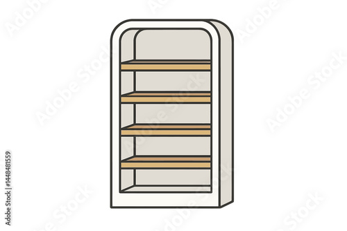 A 3D white empty shelf for a store's stand box is shown in a mockup style, used for advertising merchandising and interior house display, resembling a bookcase or store rack on an isolated background