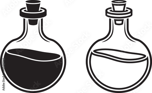 Black And White Outline Of Two Potion Bottles Graphic Illustration