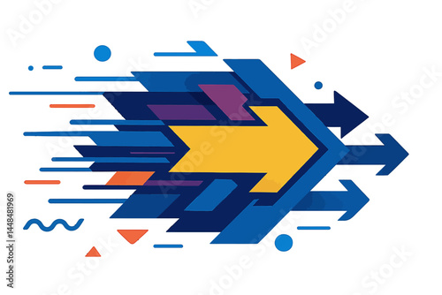 Abstract arrow direction set against a technology background with high speed and hi-tech elements