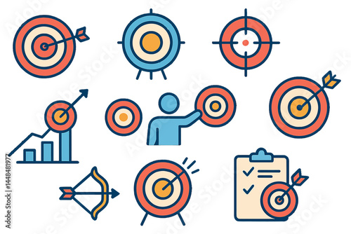 The target line icon set features a variety of icons including aim, goal, crosshair, shoot, shooting, and many others