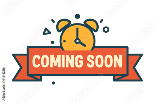 Modern coming soon banner icon, a vector illustration of a flat web label element