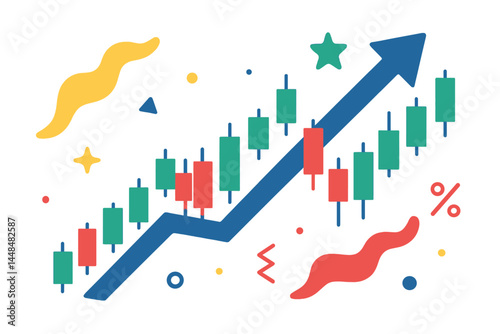 Vector illustration of a business candle stick graph chart depicting  market investment trading on a white background design, highlighting a bullish point and trend of the graph