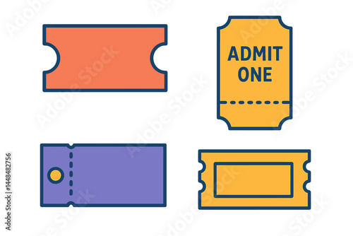 Vector isolated modern coupon set for travelling festival airplane, including empty ticket template, concert movie theater and boarding blank white tickets with ruffle edges, and lottery coupons