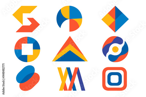 A collection of abstract logos featuring geometric designs for icon creation