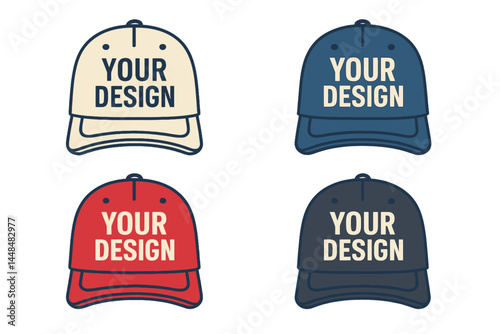 Front view mockup set of a realistic baseball cap with a text logo template
