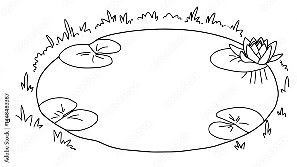 Serene pond with lily pads and lotus flower in a minimalist style copy space Serene pond with lily pads and lotus flower in a minimalist style copy space