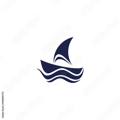 Sailing ship logo design with ocean wave elements