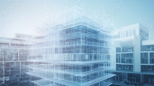 intelligent construction digital building information modeling bim with architects and engineers technology concept illustration. Generative Ai