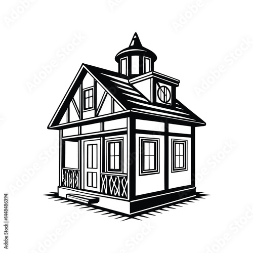 A black silhouette of a fan house vector art illustration 