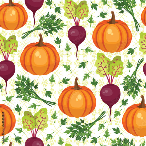Autumn Harvest Seamless Pumpkin and  Beet Pattern