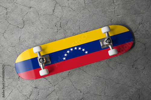 Skateboard with the flag of Venezuela 3D Rendering