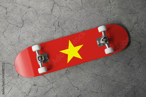 Skateboard with the flag of Vietnam 3D Rendering