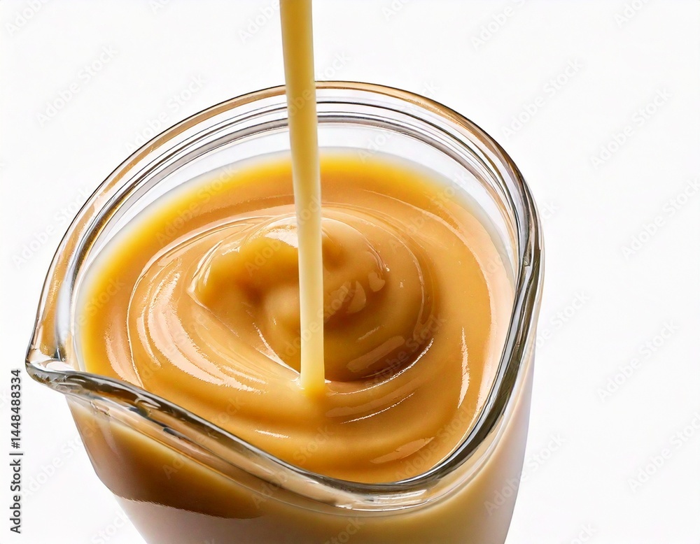 Condensed milk, transparent background, isolated image, generative AI Condensed milk, transparent background, isolated image, generative AI