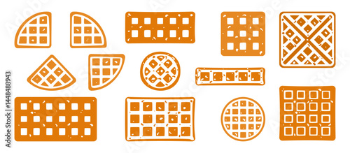 Food vector illustration. Bakery. Crispy waffles, handmade bread. Cooking. Sweet products. Sweet products. Food menu. Blank isolated on white background. For posters, signs, cards, and advertisements