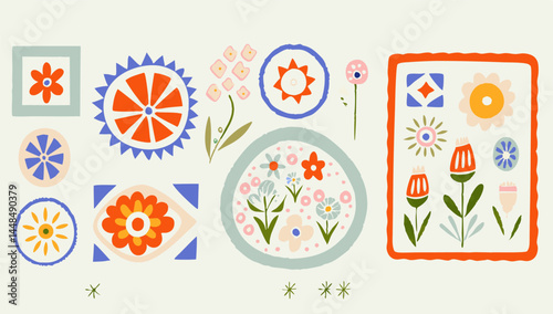 blue floral frame illustration set  vintage style .eps