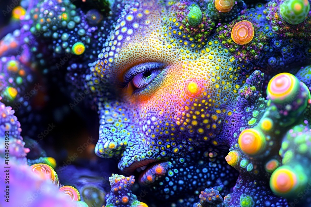 Abstract medical concept. Hallucination - due to dmt: abstract image of individual status. Brain glitch. Consciousness and perception. Metaphorical dmt awareness of a mental illusion.