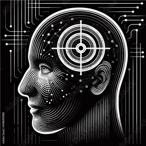 Black and White SVG of a Focused Mind