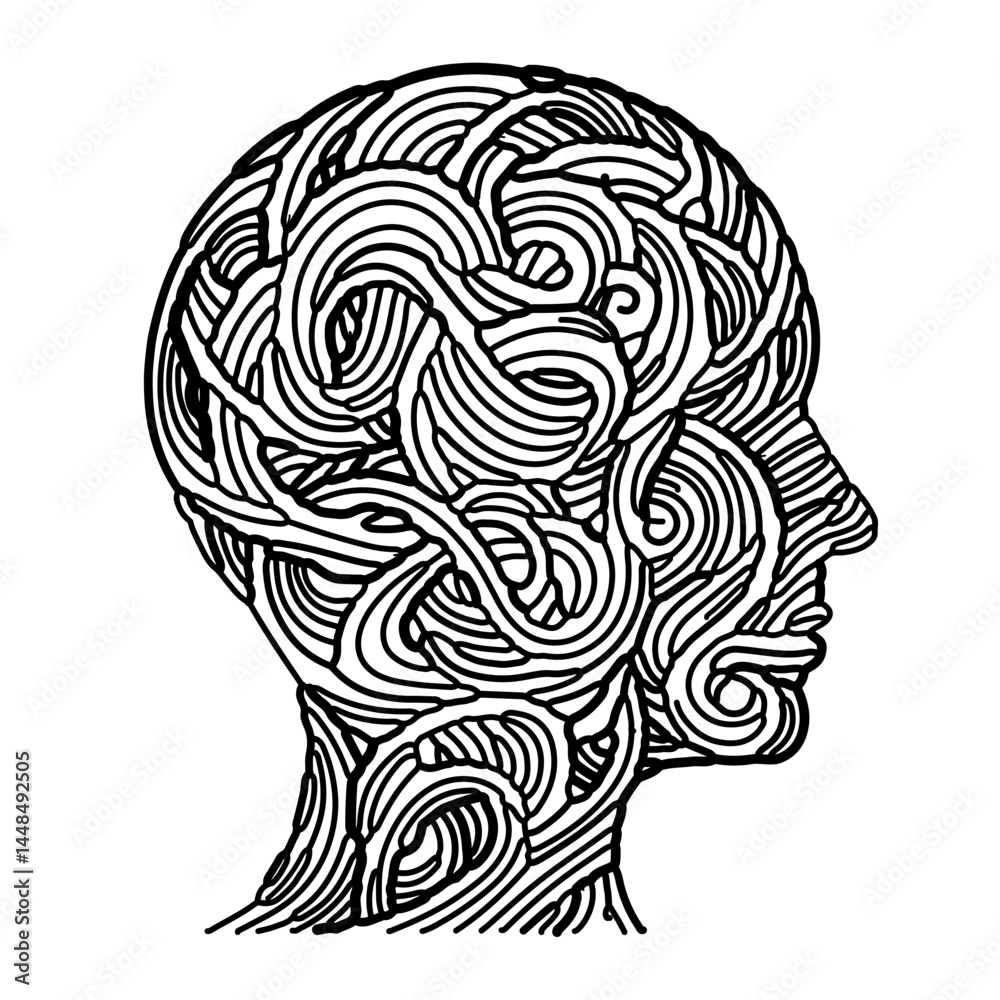 Fototapeta premium Black and White SVG of a Confused Mind
