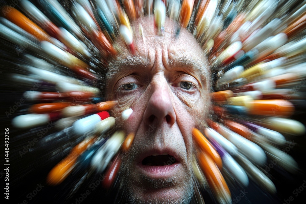Unknown mental disorder. Abstract mind. Hallucination - due to opioid withdrawal: abstract image of physical state. Metaphorical opioid withdrawal physical senses, of a mental illusion.