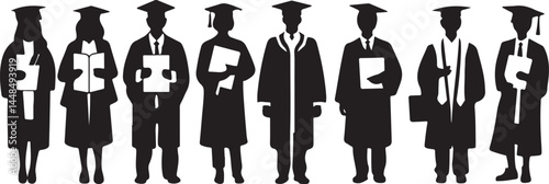 Eight Silhouettes of Graduates in Academic Robes