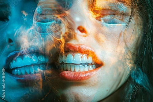 Obraz na płótnie Restless nights. Mysterious visions. Metaphorical losing teeth physical senses, of fear and despair. Unexplained fear. Losing teeth - nightmares, bad dreams: abstract image of physical state. w salonie