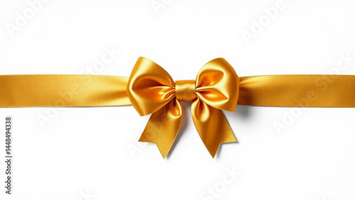 A shiny gold ribbon tied in a bow centered on a white background creating a festive and elegant design created with generated ai