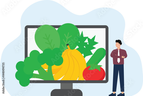 Buying online fresh organic vegetables and grocery items concept,

