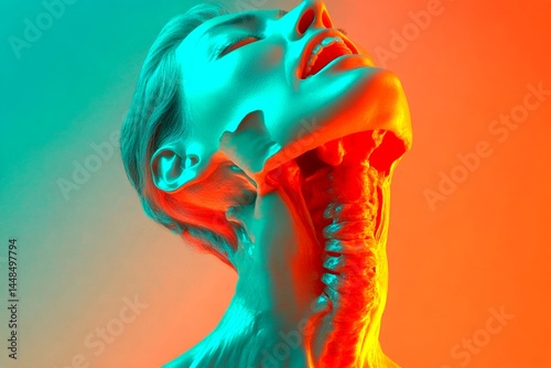 Obraz na płótnie Pain of disorder - neck pain: abstract image of mental state. Depression and pain. Medical emergency. Metaphorical neck pain physical senses, of a disease and suffering. Medical disorder. w salonie