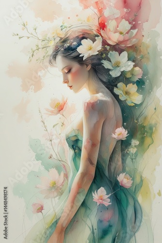 Female surreal art poster, abstract modern woman concept living room art