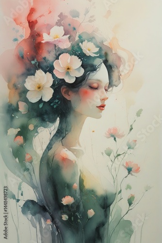 Female surreal art poster, abstract modern woman concept living room art